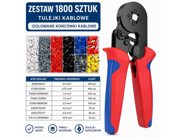 Cleste Profesional pentru Sertizare Papuci Terminali, 0.25-10 mm², cu Set 1800 Accesorii Izolate, Falci din Otel Calit, Cutie Organizare [4]
