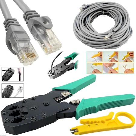 Set cleste de sertizare cablu de retea, mufe LAN RJ45 RJ12 RJ11 cu cutit de taiere inclus [2]