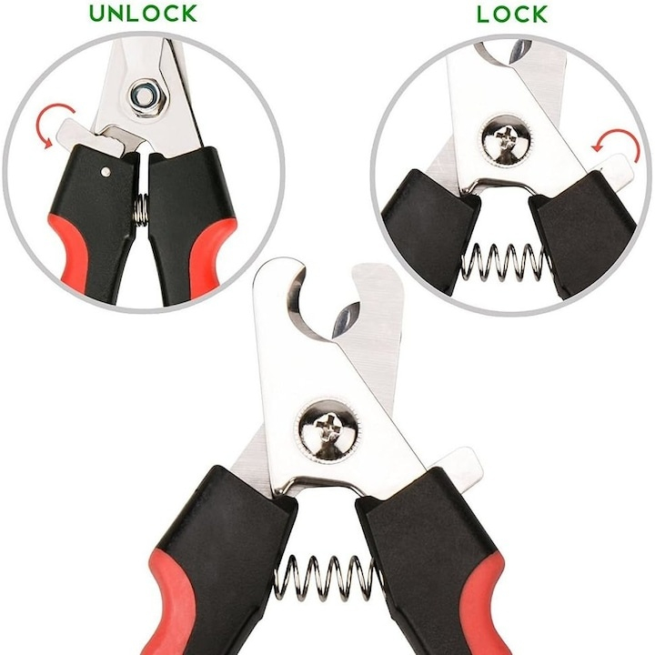 Cleste unghii pentru caini si pisici, cu pila inclusa, maner ergonomic antiderapant, deschidere 6–8 mm, 12 cm, negru-rosu [5]