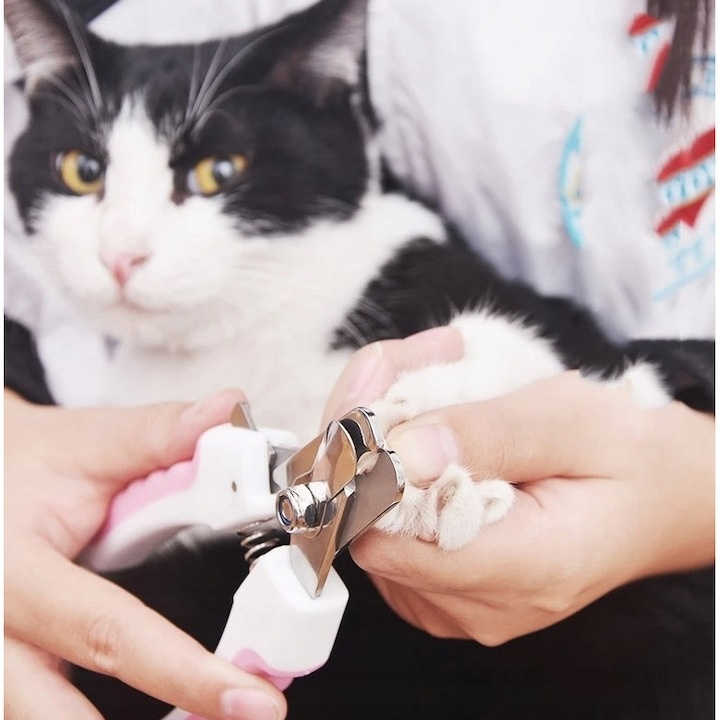 Cleste unghii pentru pisici si caini, cu pila inclusa, maner ergonomic antiderapant, lame inox, 14 x 1.5 cm, roz [2]