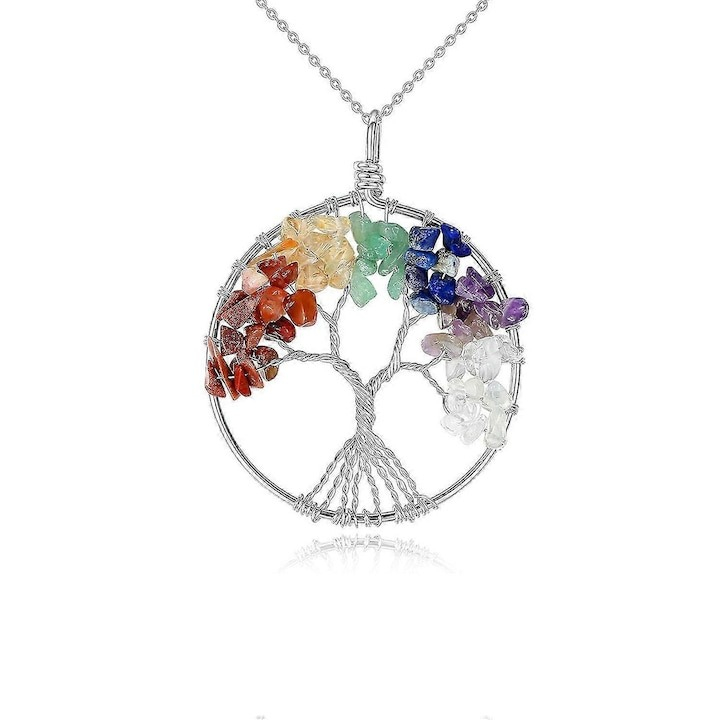 Colier cu 7 cristale chakra, copacul vietii, multicolor, 50x5 cm [1]