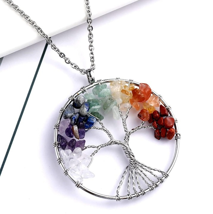 Colier cu 7 cristale chakra, copacul vietii, multicolor, 50x5 cm [3]