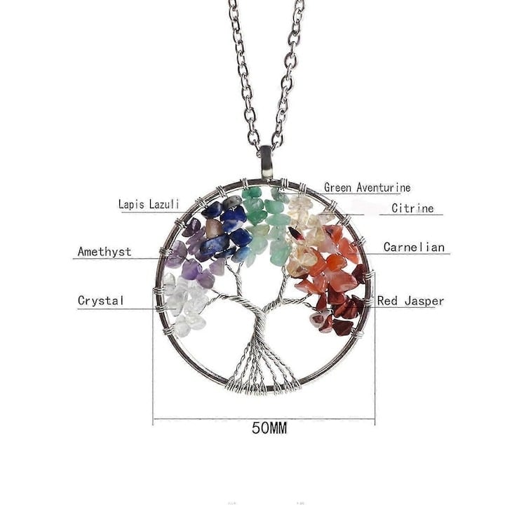 Colier cu 7 cristale chakra, copacul vietii, multicolor, 50x5 cm [7]