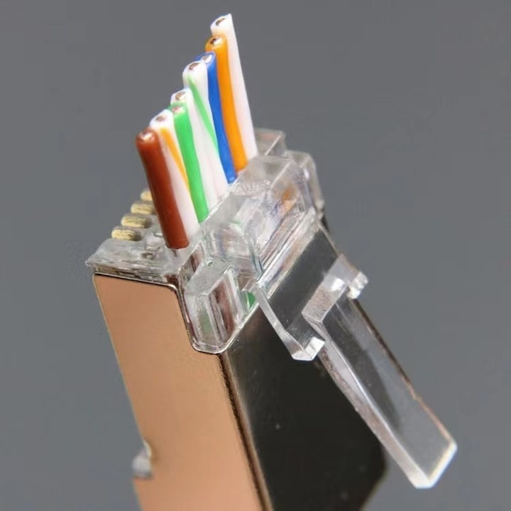 Conector retea RJ45 ecranat Cat6e tip EZ pass through pentru cablu UTP sau FTP, pini placati cu aur, carcasa metal si plastic [7]