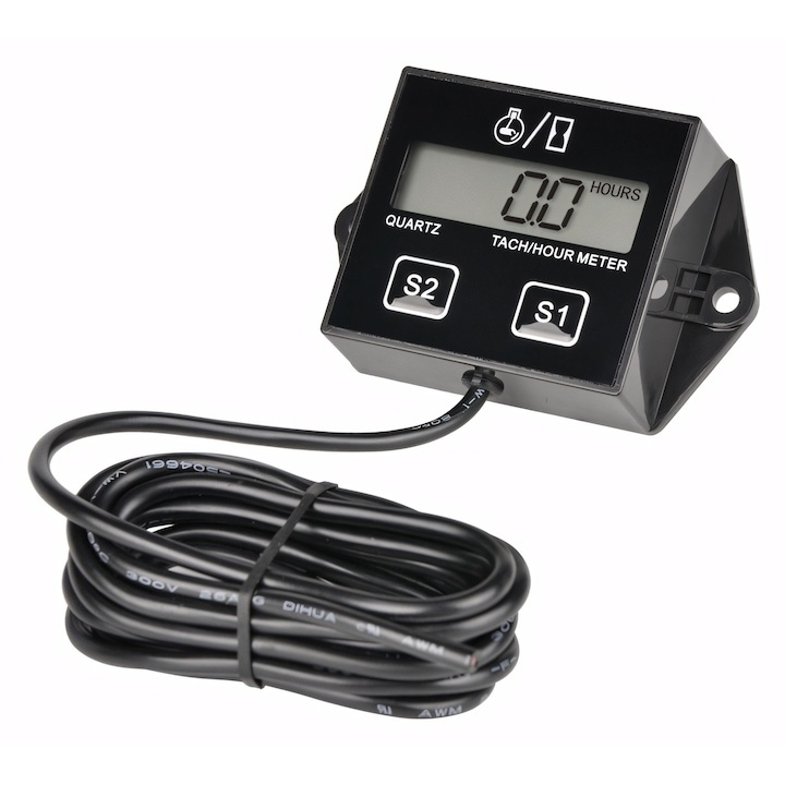 Contor de ore pentru motoare, tahometru digital, IP65, monitorizare timp si turatii, negru [2]