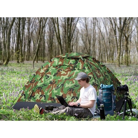 Cort camping, 2 persoane, impermeabil, cu husa, camuflaj, 200x150x110 cm [3]
