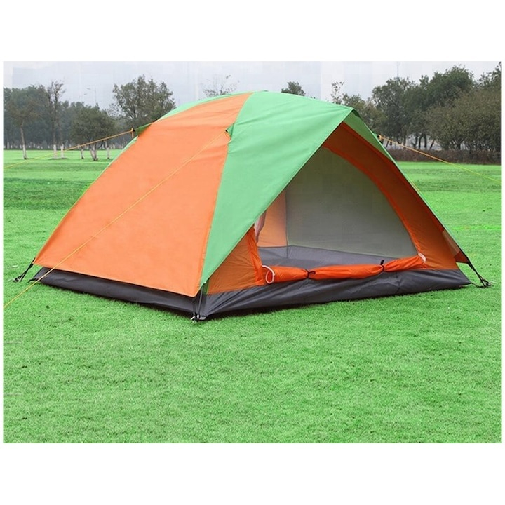Cort camping, 2 persoane, impermeabil, protectie UV, rezistent la vant, 200 x 150 x 110 cm, husa inclusa, portocaliu/verde [4]