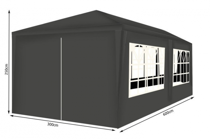 Cort pavilion de gradina,curte,evenimente 3x6m cu 6 pereti laterali cu ferestre - Gri [2]