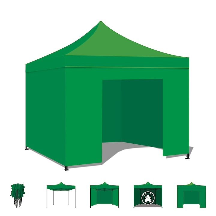 Cort pavilion pliabil de gradina,curte,evenimete 3x3 m cu 3 pereti laterali - Albastru [5]