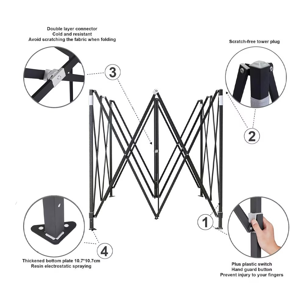 Cort pliabil evenimente 2x3 m, structura metalica solida, prelata Oxford 700D impermeabila, protectie UV, picioare telescopice, deschidere tip armonica, pentru gradina, terasa si exterior [4]