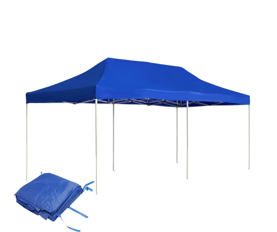 Cort tip pavilion, 3x6 m, perete lateral de 12 m, pliabil, poliester impermeabil, albastru [7]