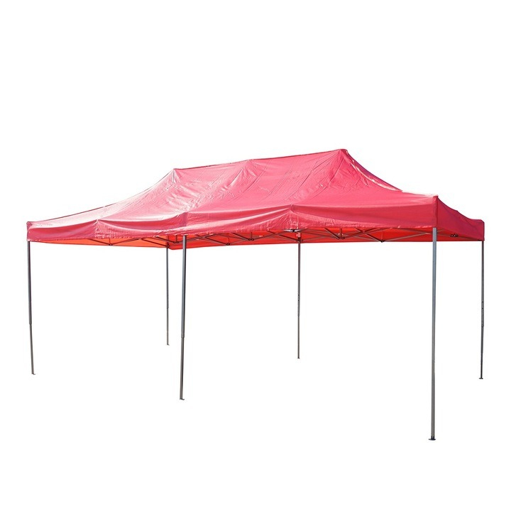 Cort tip pavilion, 3x6 m, perete lateral de 12 m, pliabil, poliester impermeabil, rosu [3]