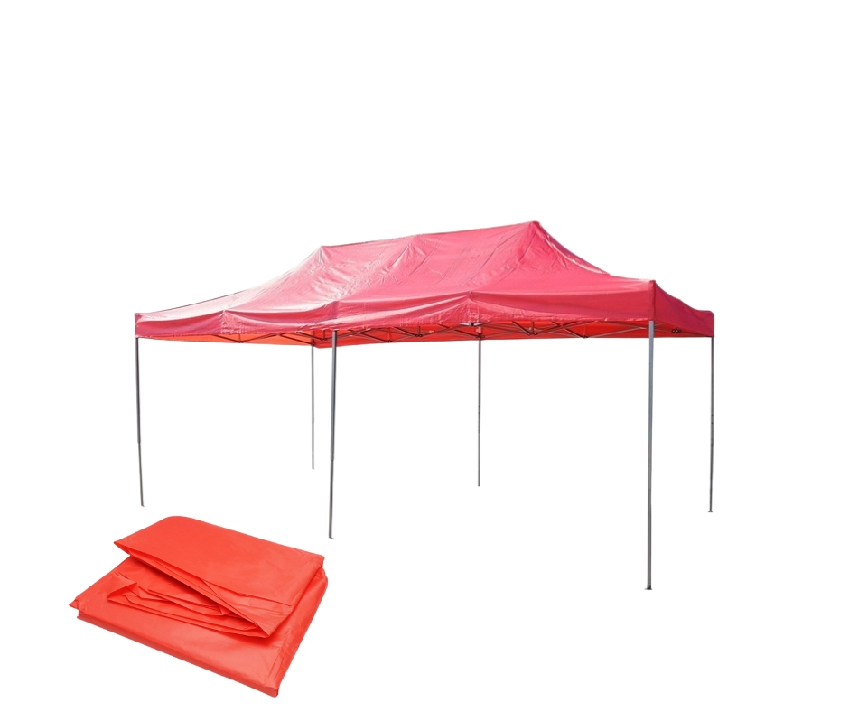 Cort tip pavilion, 3x6 m, perete lateral de 12 m, pliabil, poliester impermeabil, rosu [2]