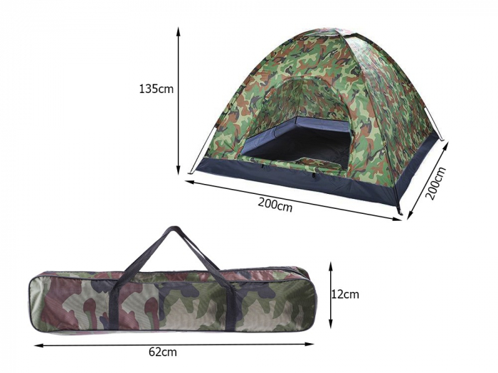 Cort turistic,camping 2-4 persoane,impermeabil 200x200x135 cm - Multicolor [2]