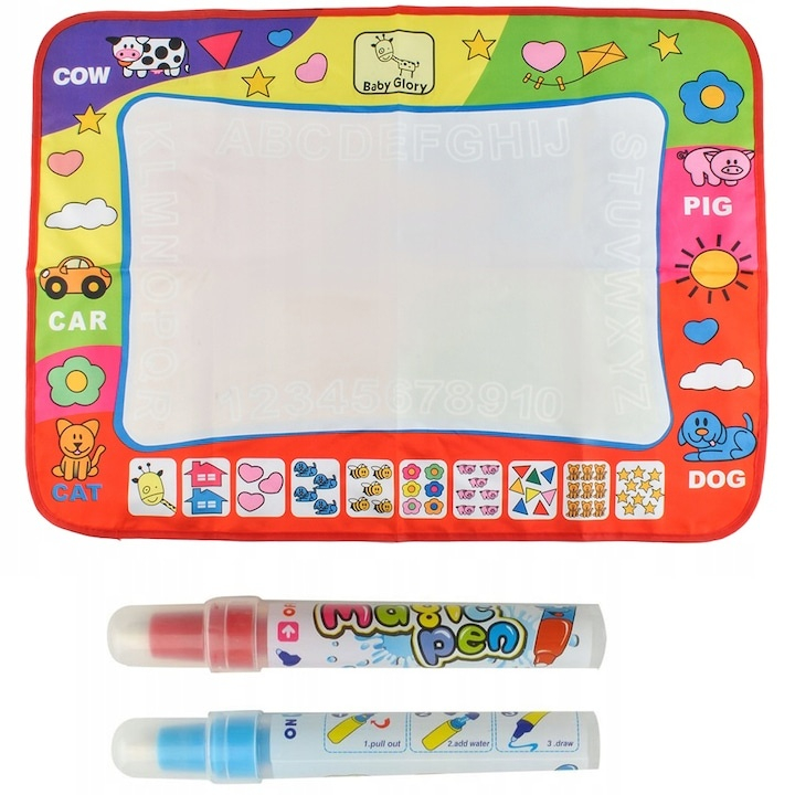 Covoras magic pentru desen reutilizabil, 58 x 78 cm, jucarie educativa fara mizerie, pentru unul sau mai multi copii, include carioci magice, multicolor [12]