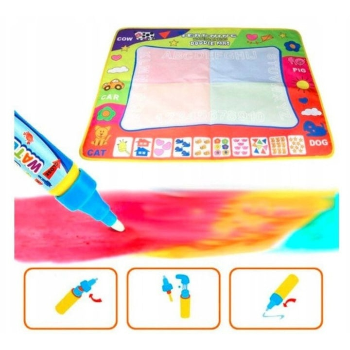 Covoras magic pentru desen reutilizabil, 58 x 78 cm, jucarie educativa fara mizerie, pentru unul sau mai multi copii, include carioci magice, multicolor [9]