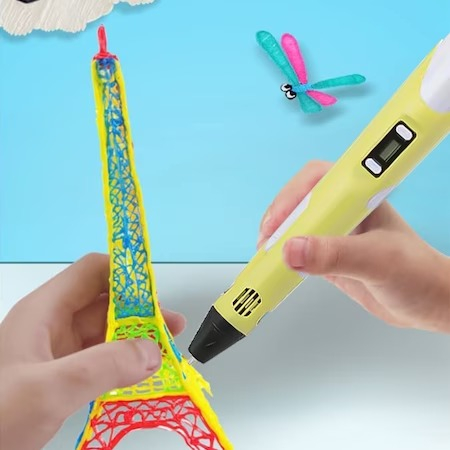 Creion 3D pentru realizare obiectelor in spatiu 3D cu filament inclus - Galben [5]