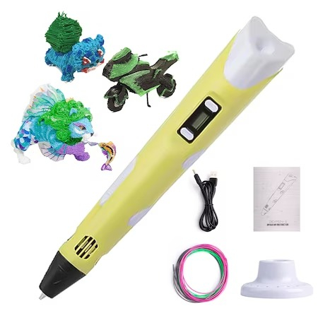 Creion 3D pentru realizare obiectelor in spatiu 3D cu filament inclus - Galben [2]