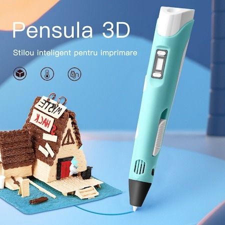Creion 3D pentru realizare obiectelor in spatiu 3D cu 50 m filament inclus - Albastru [4]