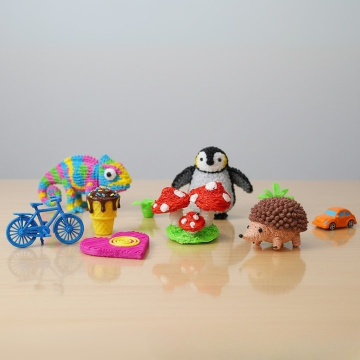 Creion 3D cu filament, albastru alb, set complet 1.75 mm, 20 culori, 110 m, suport silicon, sabloane, degetare, ecran LCD, temperatura reglabila, duza ceramica [10]