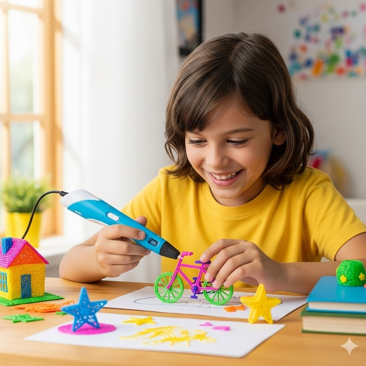 Creion 3D cu filament, bleu alb, 1.75 mm, 20 culori, 310 m, compatibil PLA ABS, ecran LCD, temperatura reglabila, motor metalic, duza ceramica [12]