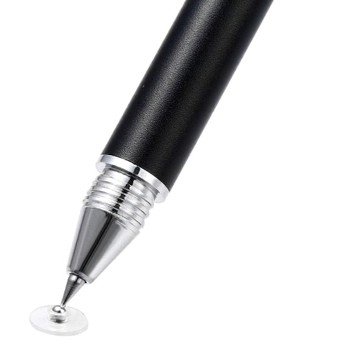Creion stylus 2 in 1 pentru ecran tactil, universal, metal, negru, cu pix integrat si disc protectie display [5]