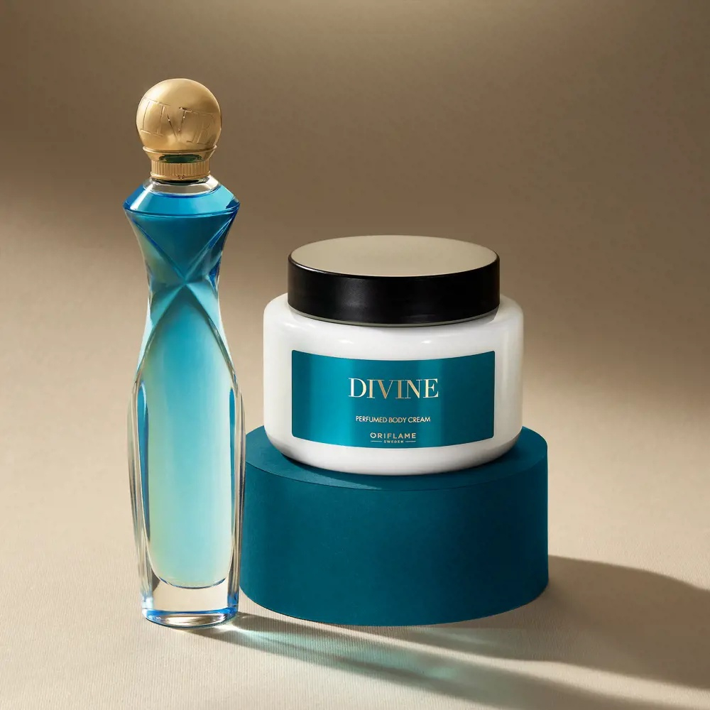 Crema de corp parfumata Divine Oriflame, hidratare somptuoasa cu parfum floral lemnos fructat pentru piele catifelata [3]