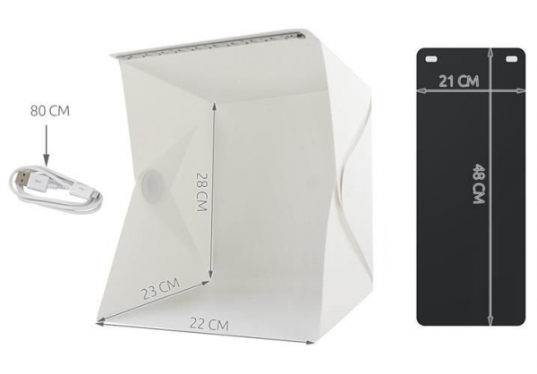 Cub foto pliabil, 20 LED-uri SMD, micro USB 5V, fundal alb negru PVC [2]