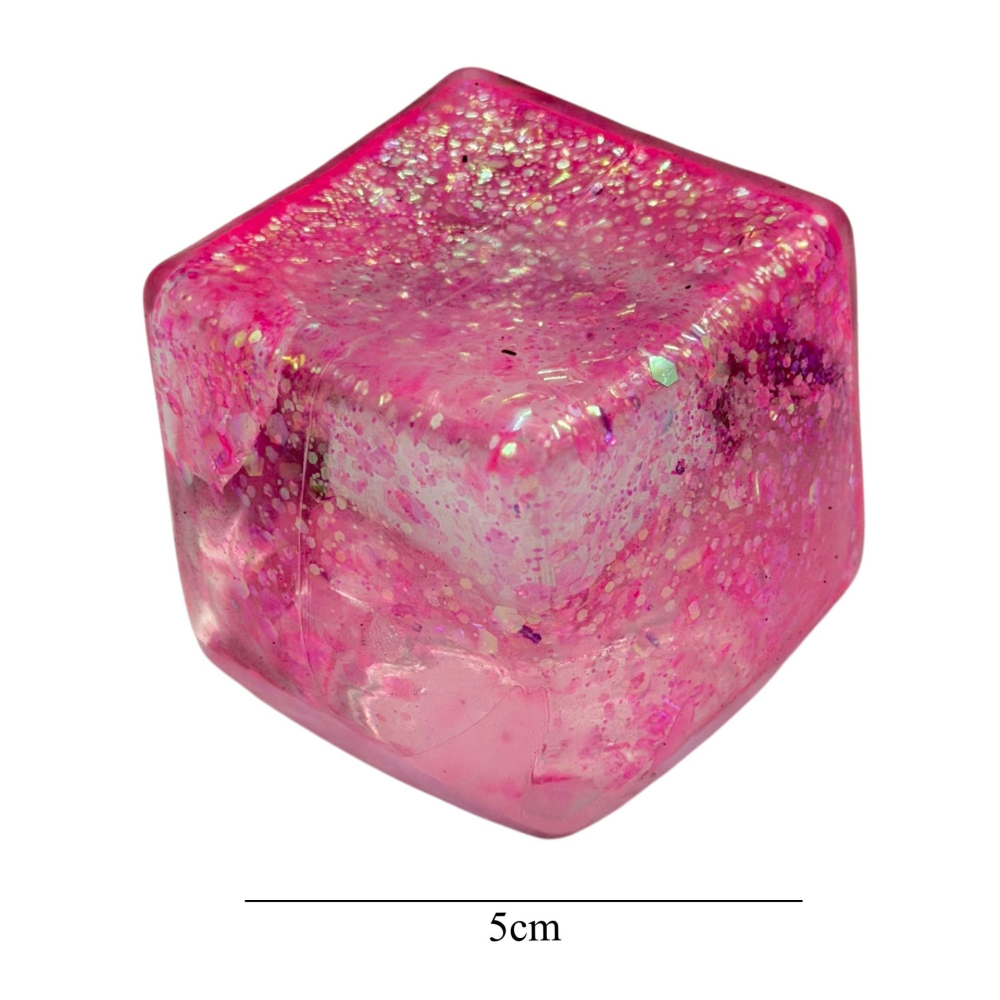 Cub senzorial roz 5 x 5 x 5 cm, 140 g, cu sclipici, jucarie interactiva [4]