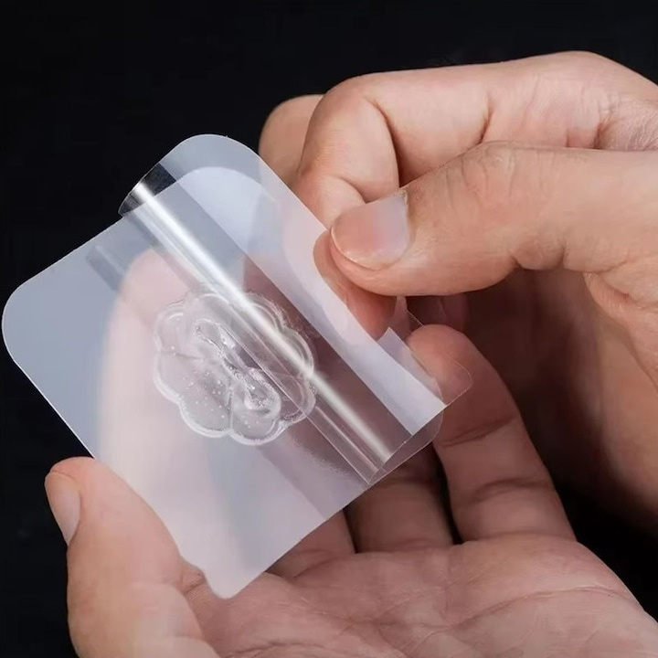 Cuie­re adezive multifunctionale, suport cu carlig rotativ 180°, otel inoxidabil si PVC, lipire pe diverse suprafete, adeziv puternic, impermeabile, 5.5x5.5 cm, transparente [9]