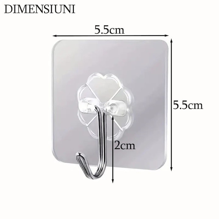 Cuier autoadeziv, rotativ 180°, impermeabil, PVC/otel inoxidabil, 5.5x5.5 cm, transparent [7]