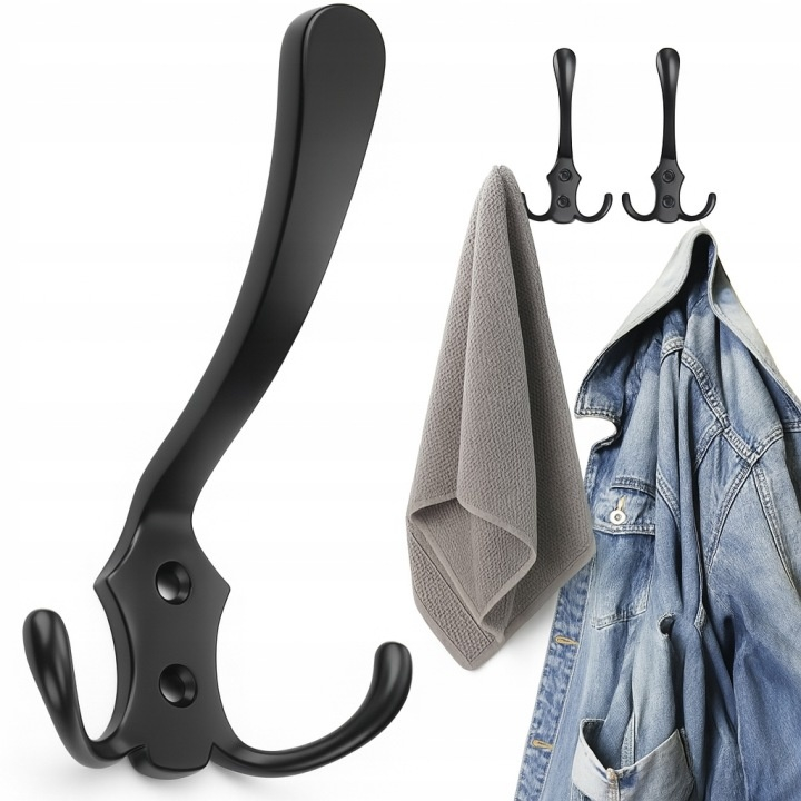 Cuier pentru haine, accesorii, metal, montare pe perete, 13.8 x 7 cm, negru [8]