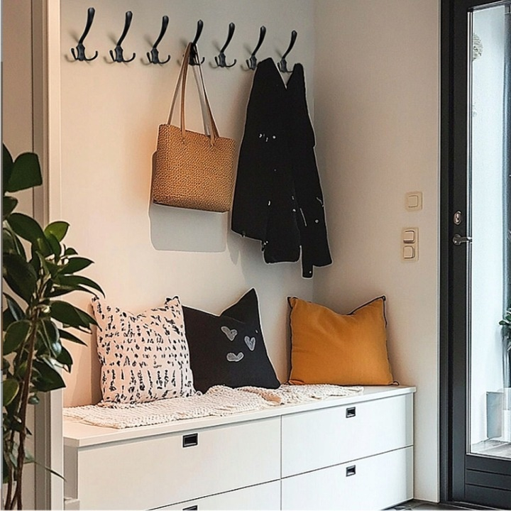 Cuier pentru haine, accesorii, metal, montare pe perete, 13.8 x 7 cm, negru [2]