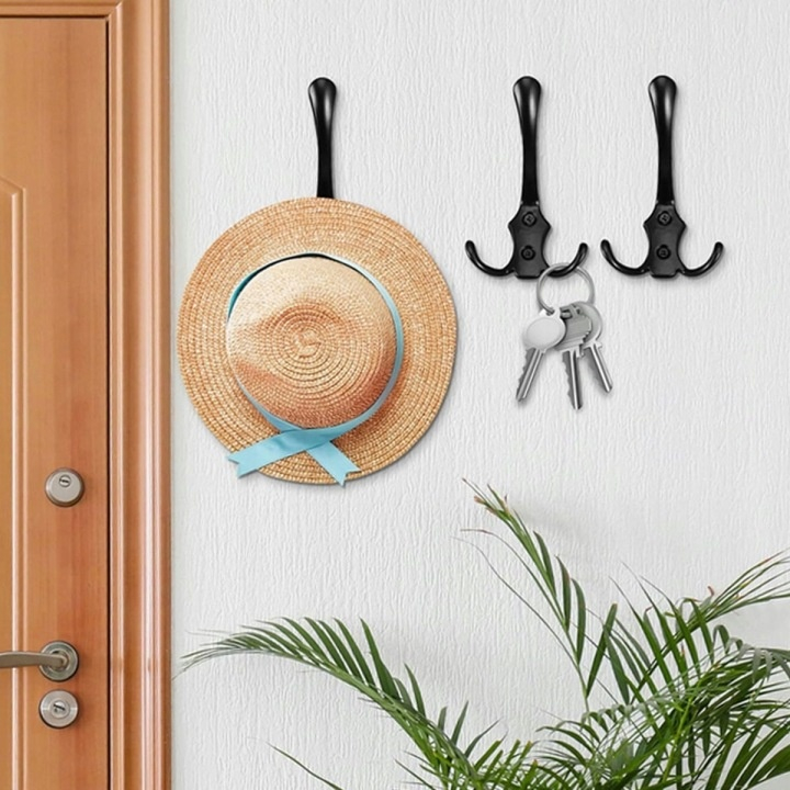 Cuier pentru haine, accesorii, metal, montare pe perete, 13.8 x 7 cm, negru [6]