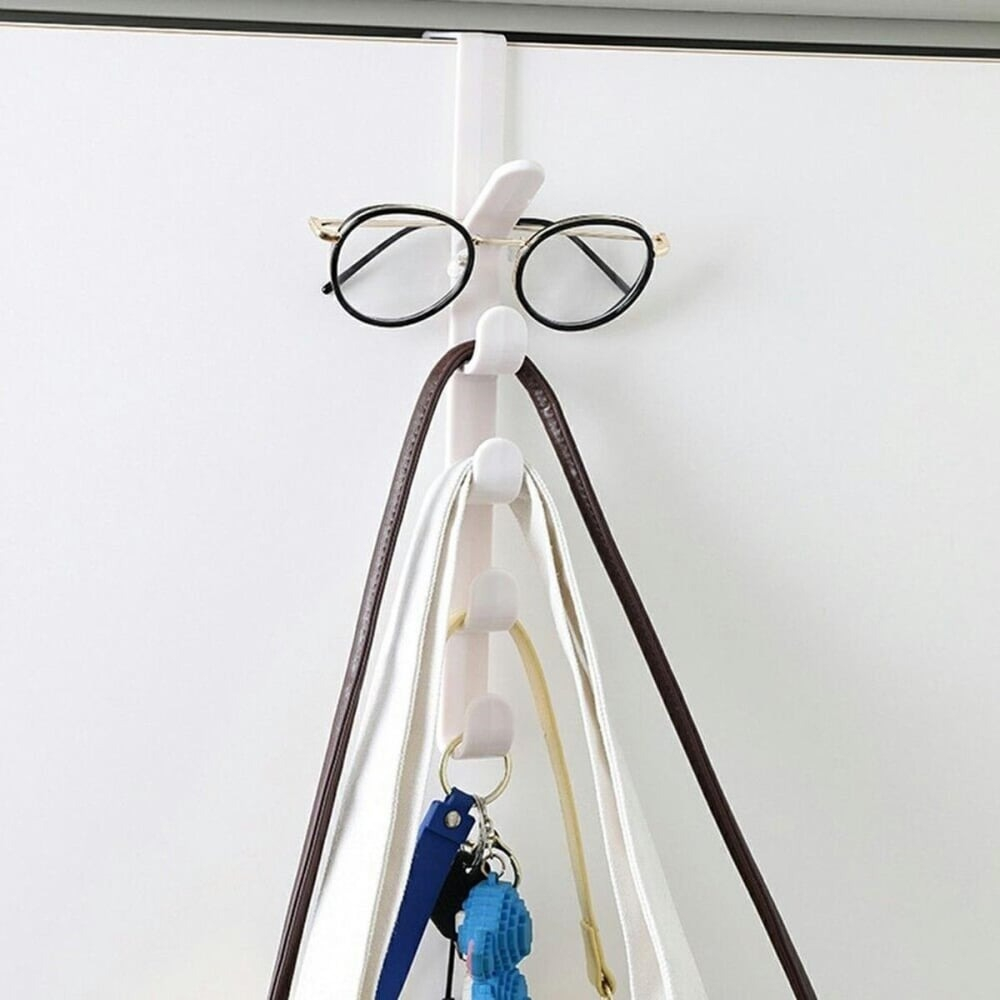 Cuier pentru usa cu 5 carlige, pentru haine si accesorii, plastic, 26.7 x 1.7 x 4.7 cm, alb, Set 2 Buc. [2]