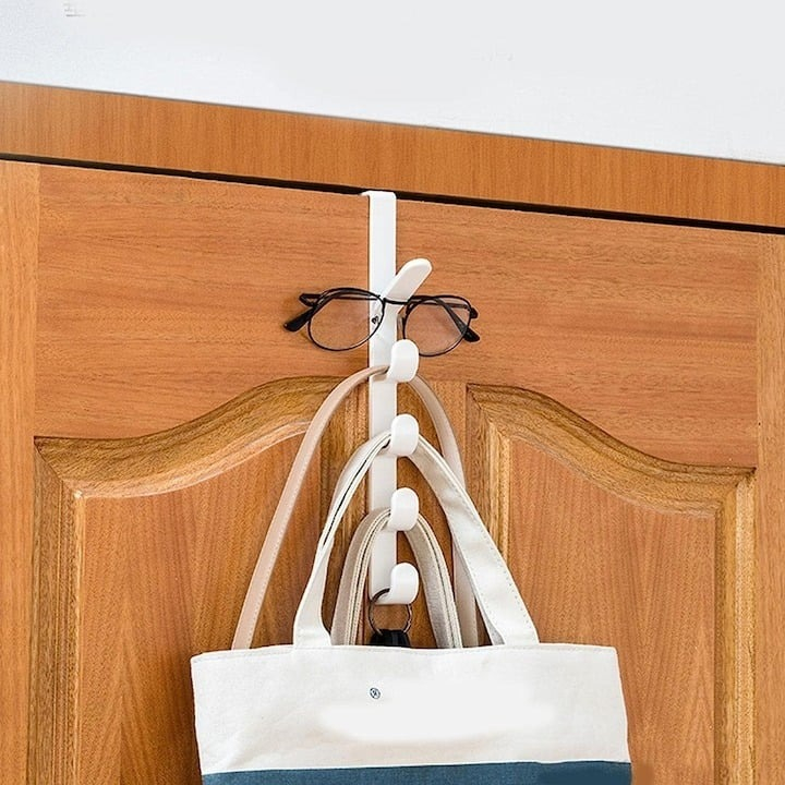 Cuier pentru usa cu 5 carlige, pentru haine si accesorii, plastic, 26.7 x 1.7 x 4.7 cm, alb, Set 2 Buc. [5]