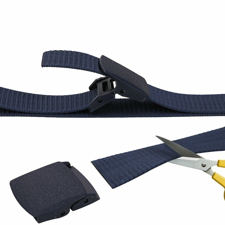 Curea barbati din nylon ajustabila, design fara gauri, catarama din plastic rezistent, 120 cm, albastru inchis – confort, rezistenta si stil modern [7]