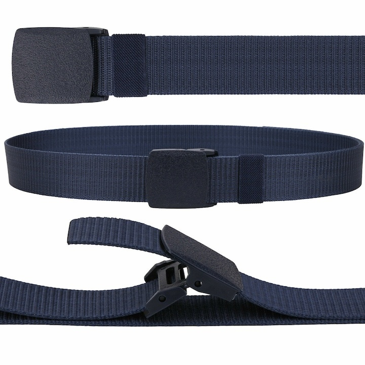 Curea barbati din nylon ajustabila, design fara gauri, catarama din plastic rezistent, 120 cm, albastru inchis – confort, rezistenta si stil modern [8]