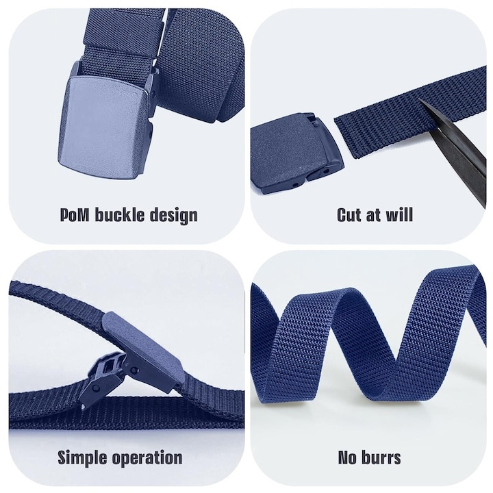 Curea barbati din nylon ajustabila, design fara gauri, catarama din plastic rezistent, 120 cm, albastru – stil modern, confortabil si versatil [3]