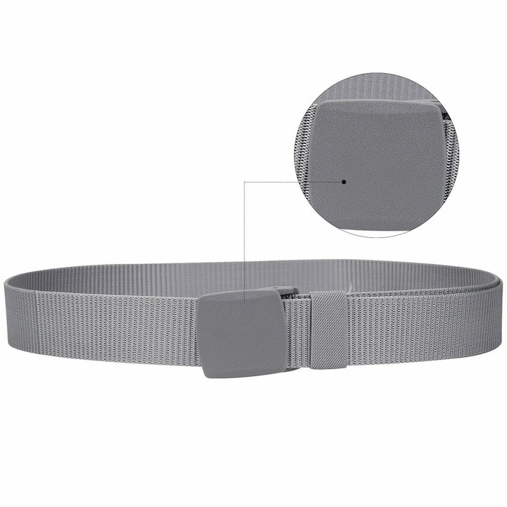 Curea barbati din nylon ajustabila, design fara gauri, catarama din plastic rezistent, 120 cm, argintiu metalizat – stil modern, confort si rezistenta zilnica [2]