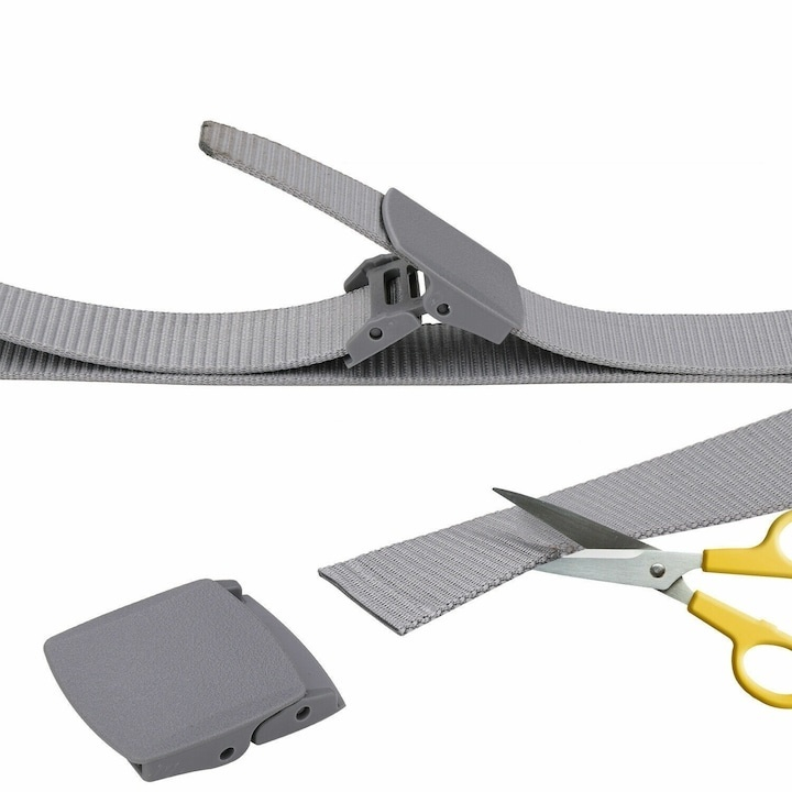 Curea barbati din nylon ajustabila, design fara gauri, catarama din plastic rezistent, 120 cm, argintiu metalizat – stil modern, confort si rezistenta zilnica [3]