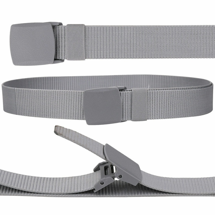 Curea barbati din nylon ajustabila, design fara gauri, catarama din plastic rezistent, 120 cm, argintiu metalizat – stil modern, confort si rezistenta zilnica [5]