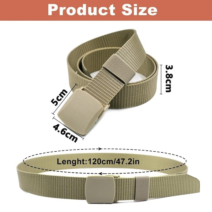 Curea barbati din nylon ajustabila, design fara gauri, catarama din plastic rezistent, 120 cm, auriu – eleganta, practica si confortabila pentru uz zilnic [4]