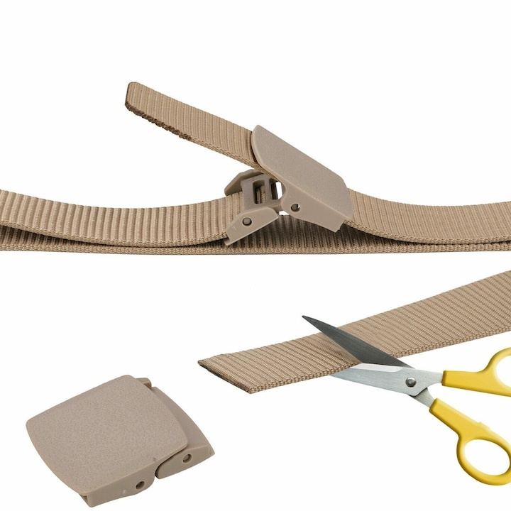 Curea barbati din nylon ajustabila, design fara gauri, catarama din plastic rezistent, 120 cm, bej deschis – stil simplu, confortabil si versatil [6]