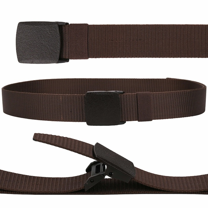 Curea barbati din nylon ajustabila, design fara gauri, catarama din plastic rezistent, 120 cm, maro inchis – rezistenta, confort si eleganta zilnica [4]