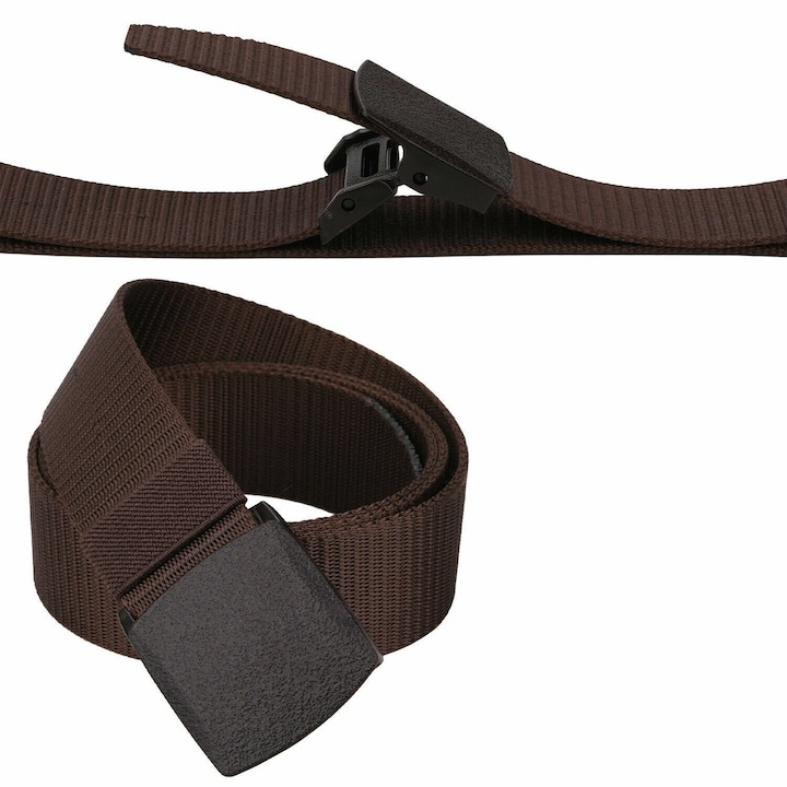 Curea barbati din nylon ajustabila, design fara gauri, catarama din plastic rezistent, 120 cm, maro inchis – rezistenta, confort si eleganta zilnica [3]