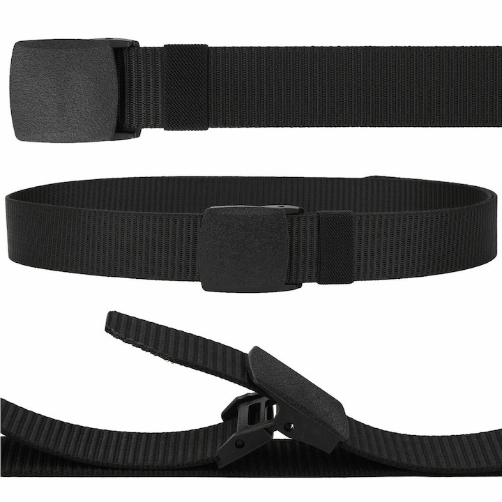 Curea barbati din nylon ajustabila, design fara gauri, catarama din plastic rezistent, 120 cm, neagra – confort, rezistenta si stil modern [8]