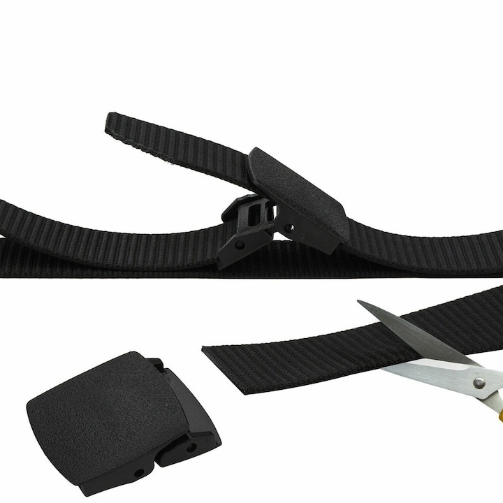 Curea barbati din nylon ajustabila, design fara gauri, catarama din plastic rezistent, 120 cm, neagra – confort, rezistenta si stil modern [7]