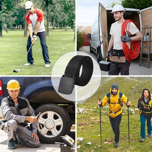 Curea barbati din nylon ajustabila, design fara gauri, catarama din plastic rezistent, 120 cm, neagra – confort, rezistenta si stil modern [2]