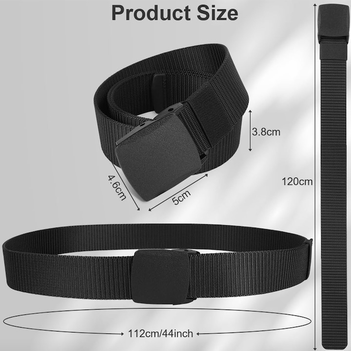 Curea barbati din nylon ajustabila, design fara gauri, catarama din plastic rezistent, 120 cm, negru inchis – eleganta discreta, confort si durabilitate [2]